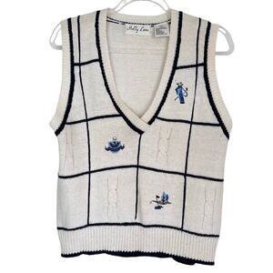 Holly Lane White V Neck Sweater Vest Golf Embroider Small Preppy Club Academia